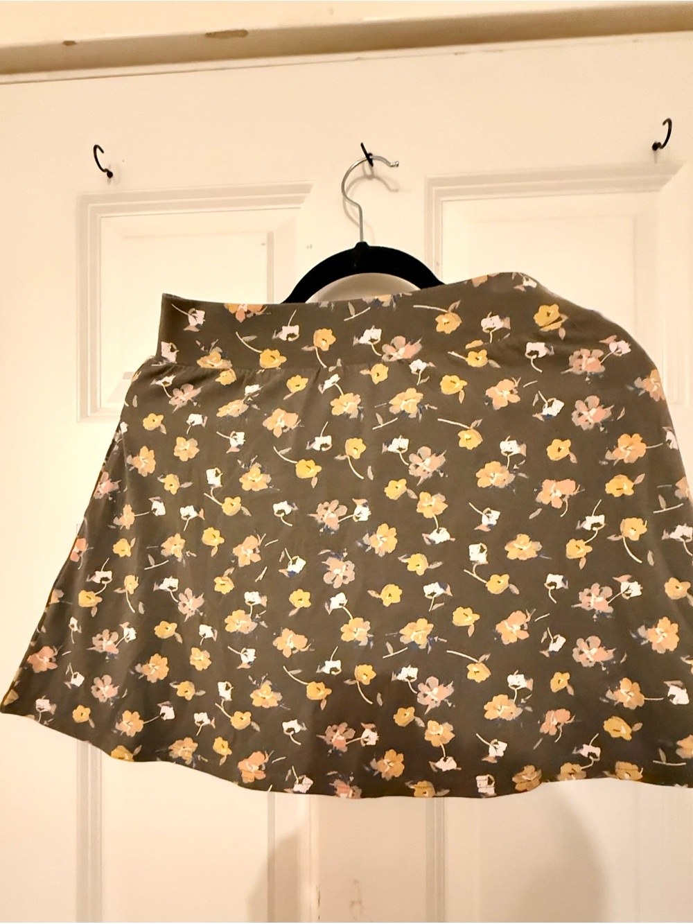 Pact Olive A-Line Skirt with Yellow & Pink Floral Print